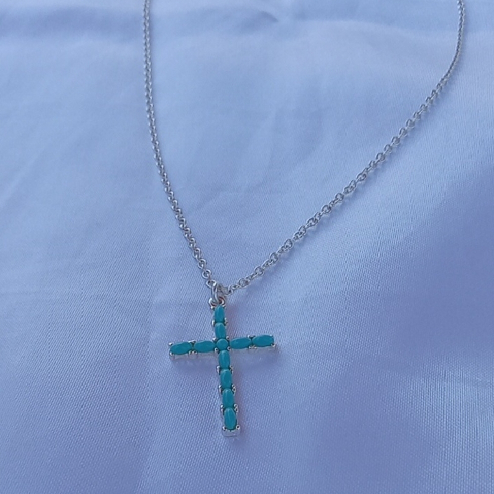 Silver and Turquoise Cross Necklace